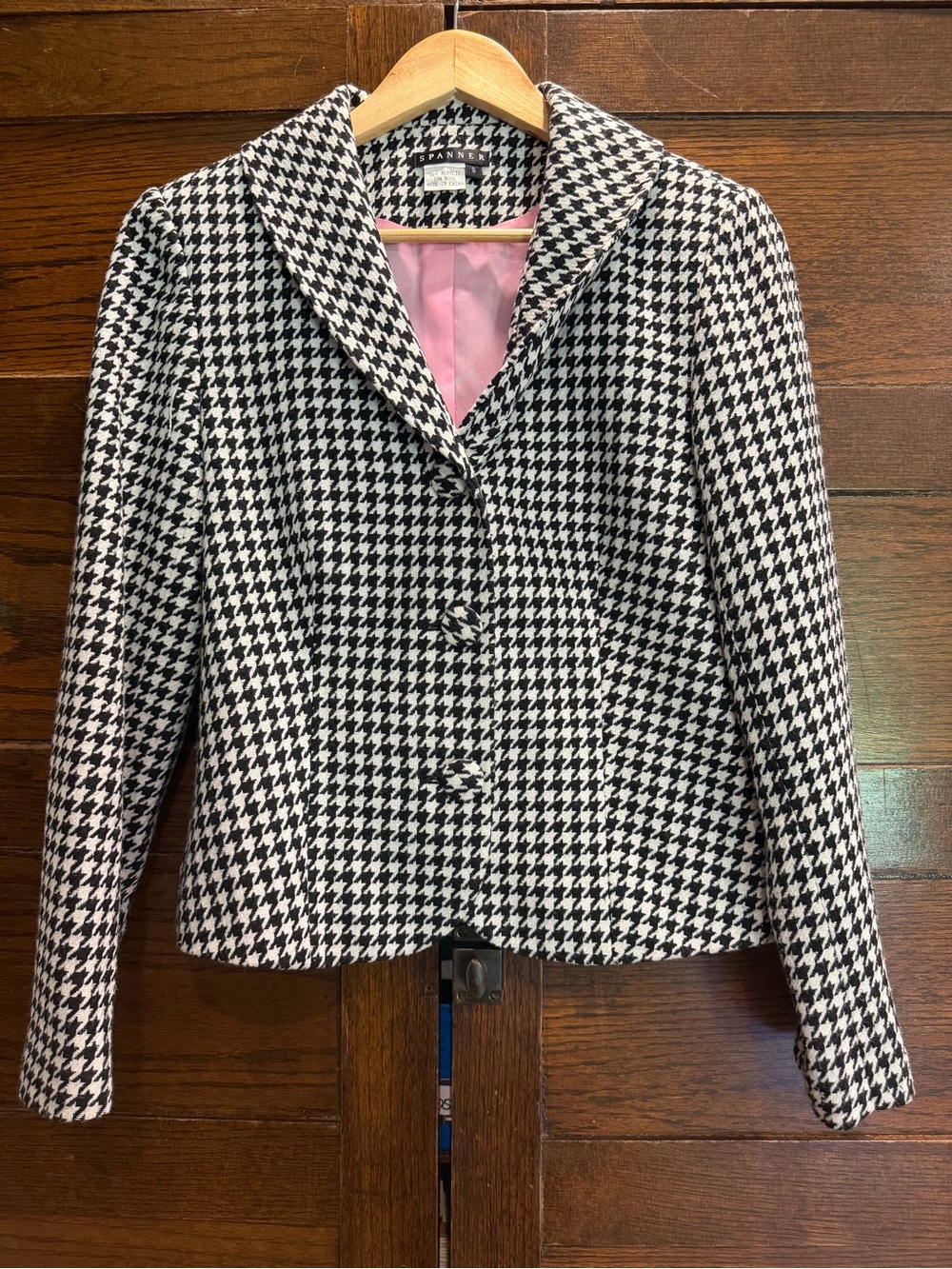 Vintage SPANNER small houndstooth plaid Black White Cropped Blazer wool blend